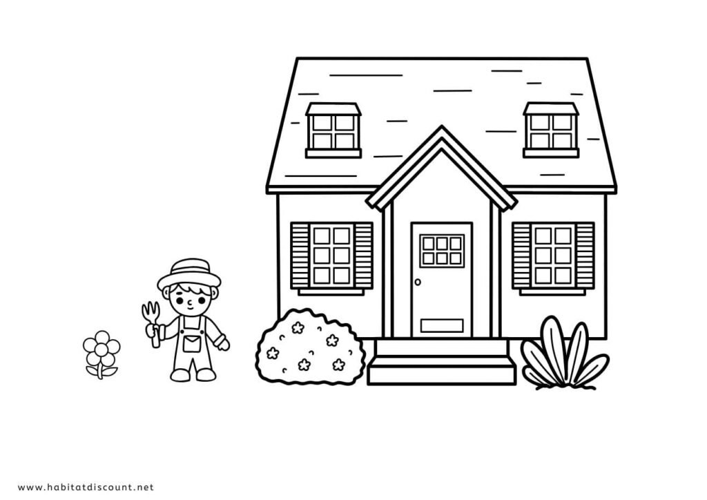coloriage maison avec bonhomme