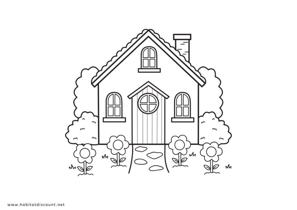 coloriage maison avec des fleurs