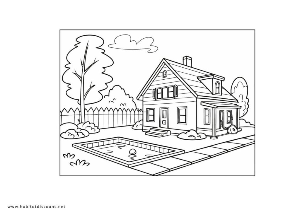 coloriage maison avec piscine