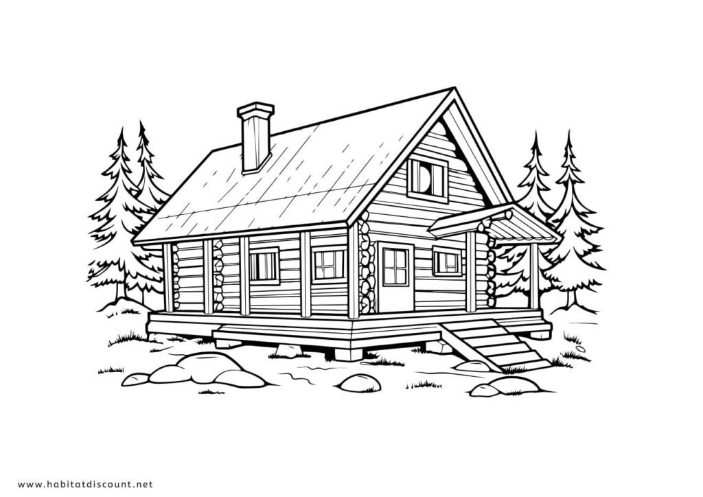 coloriage maison en bois