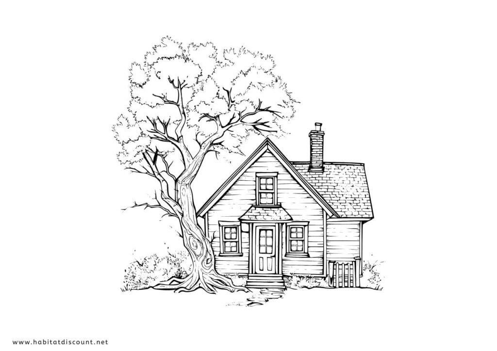 coloriage maison et arbre
