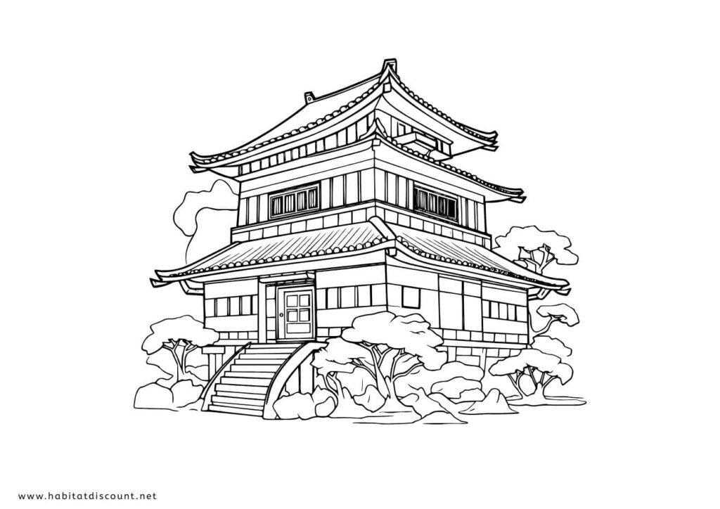 coloriage maison japon